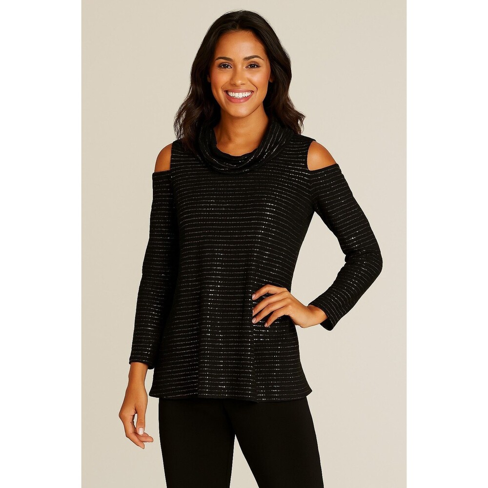 Clara Sun Woo Sequin Cowl Neck, Cold Shoulder Blo… - image 1